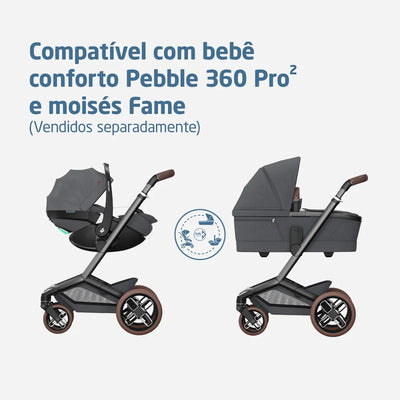 Carrinho de Bebê Maxi-Cosi Fame Twillic Graphite - Compatibilidade com bebê conforto Pebble 360 Pro² e moisés Fame